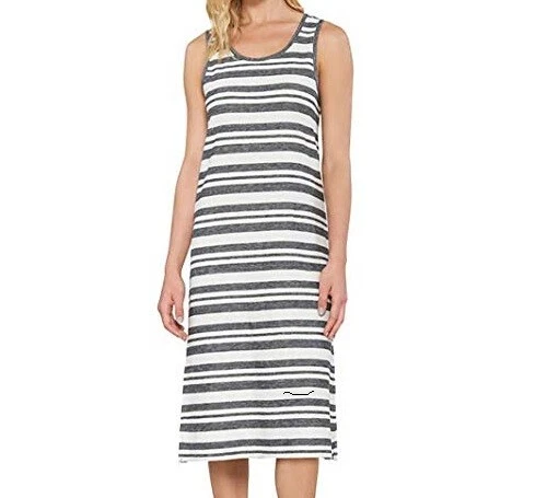 Matty M Ladies Side-slit Tank Dress Medium Stripe Charcoal Gray