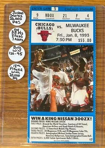 1-8 1993 CHICAGO BULLS VS BUCKS MICHAEL JORDAN SCORES 20,000 POINT TICKET STUB - Picture 1 of 2