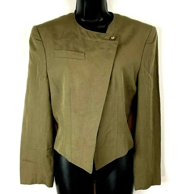 Chaqueta Louis Feraud Vintage Asimétrica 4 Oliva Militar Seda Lino Alemania Occidental Foto 1 de 4