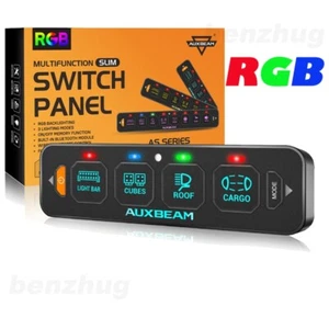 AUXBEAM RGB Slim 4 Gang Switch Panel LED Light Bar Relay System Marine 12/24V US - Picture 1 of 12