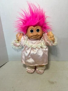 Vintage Russ Troll Kidz Pink Hair & Satin Lace Dress 12" Plush Blue Eyes used - Picture 1 of 6