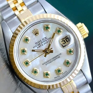 Rolex Datejust Ladies Two Tone Watch White MOP Emerald Dial Jubilee Band - Picture 1 of 17