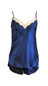 Shadowline Satin Camisole and Tap Pant Size 1X Navy Blue Style 4506 - Picture 1 of 1