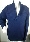 Vintage Womens Simons Sweater Size Large Wool Shawl Collar Navy Ribbed Heavy G20