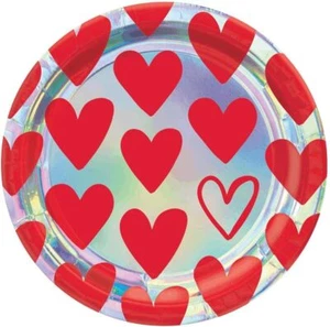 Heart Day Love Red Holiday Valentine's Day Party 9" Paper Dinner Plates - Picture 1 of 1