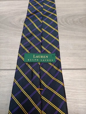 Lauren Ralph Lauren Necktie Linen Plaid Embroidered Cross Pattern Hand Finished - Image 1 of 4