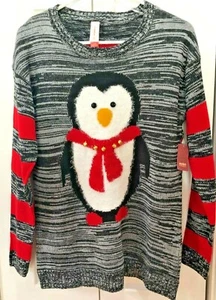 NWT No Boundaries "Ugly" Cute Christmas Sweater-Penguin, bells-JR. LARGE 11-13 - Picture 1 of 5