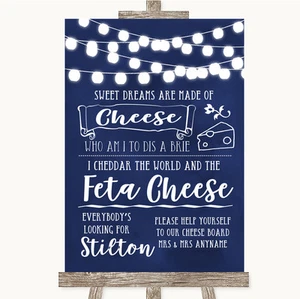 Navy Blue Watercolour Lights Cheeseboard Cheese Song Personalised Wedding Sign - Picture 1 of 8