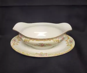 Noritake Gravy Boat Melrose con borde de oro floral de marfil con placa inferior adjunta - Imagen 1 de 8