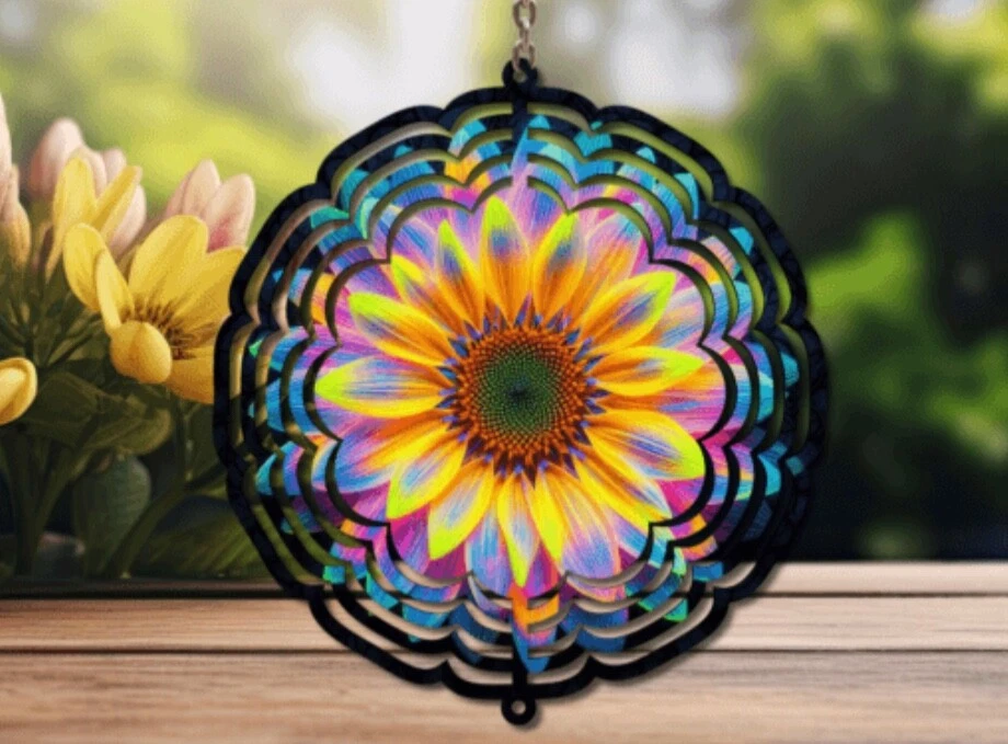 Bright colored sunflower  wind spinner - Image 1 of 1