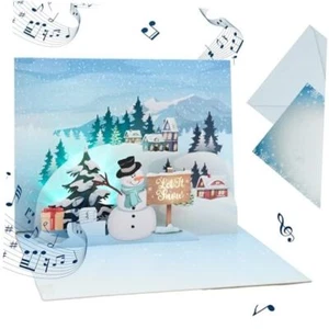 3D Popup Christmas Holiday Greeting Card with Music and Lights, Snowman Let It - Picture 1 of 7