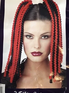 Peluca Disfraz Clip-ins Rizado Caídas Espiral Roja y Negra Halloween - Imagen 1 de 1