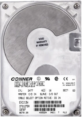 Hard Drive Conner Cabo CFS1275A 1.2GB 3600RPM 64KB Cache IDE ATA 3.5'' Inch - Image 1 of 3