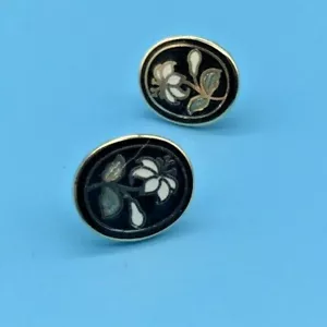 Vintage Gold Metal Fish & Crown on Cloisonne Enamel Earrings Studs - Picture 1 of 6