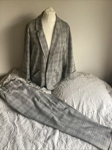 Et Vous/Matalan Womens 2 Piece Casual Grey Check Suit,UK 20,Jacket/Trousers.VGC - Picture 1 of 12