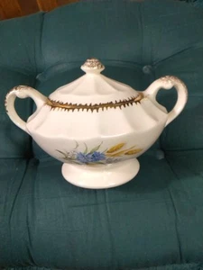 Vtg American Limoges SUGAR BOWL Wheat Field 24K Gold made In USA EUC - Picture 1 of 5