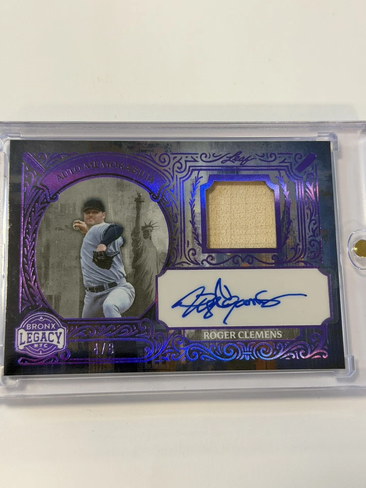 Memorabilia automática Roger Clemens 2025 Leaf Bronx Legacy NYC púrpura/8 #AM-RC1 KG Foto 1 de 3