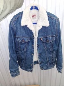 Levi’s Herren Sherpa gefütterte Denim Trucker Jacke 40R Made in USA Vintage Blau - Bild 1 von 12