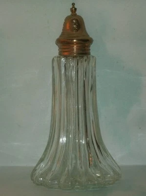Glass & Brass Powdered Sugar Shaker (7.5") Decorative Clear Ribbed Jar (Flawed) - Image 1 of 4