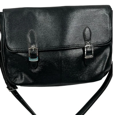 Bolsa tote tiracolo Tignanello couro preto carteiro 2 fivelas alça ombro - Imagem 1 de 4