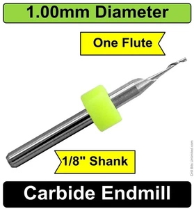 1.00mm One Flute End Mill 1/8" Shank Square End Up Cut ONE Piece Aluminum uro101 - Picture 1 of 4