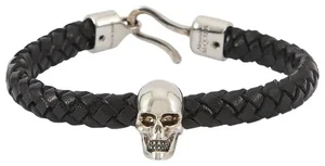 Alexander McQUEEN Bracciale Uomo Pelle Intrecciata Teschio Taglia Unica Nero - Foto 1 di 14