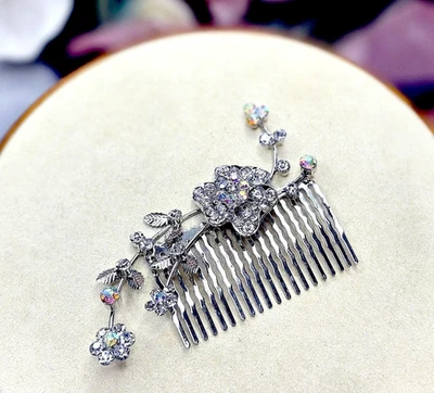 AB Rhinestone Floral Metal Bridal Formal Hair Comb - Image 1 of 4