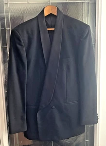 After Six Tuxedo Mens 42R Black Shawl Lapel 1 Button 100% Wool 34x30 Pleated 80s - Picture 1 of 11