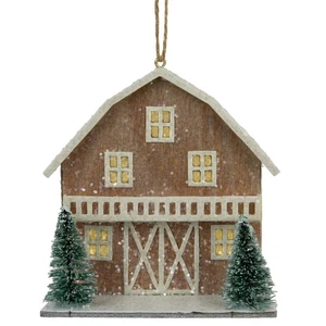 Northlight 4" Battery Operated Lighted Rustic House Trees Christmas Ornament - Picture 1 of 6