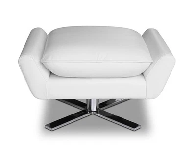 Fußhocker echtes Rinderleder Weiß auf Edelstahlfuß Bequem Stabil Qualität Neu - Bild 1 von 3