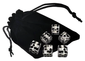 Set (6) 16mm 6-Sided D6 Clear Transparent Squared Corners Dice + Pouch - Picture 1 of 4