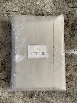 $1350 Matouk Italy NWT 4pc King Sheet Set 100% Linen Roman Hemstitch Pearl 17” - Image 1 of 3