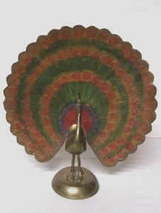 Radschlagender Pfau Messing 2 tlg.Brass Handarbeit Vintage Dekoration 19,5x21cm - Bild 1 von 8
