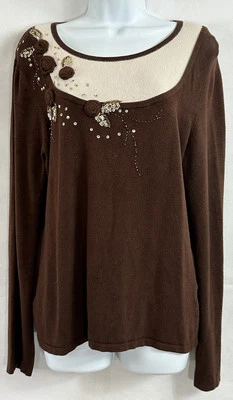 Suéter Pullover De Colección Carducci Talla L Marrón Bronce Cuentas Lentejuelas Tejido Manga Larga Foto 1 de 4