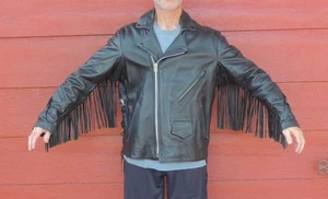 GYPSY LEATHER Lancaster NY  Black Fringed Skull & Feathers JACKET Men's 46 ~ EUC - Picture 1 of 10