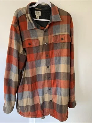 Chaqueta LL Bean Para Hombre Forrada de Vellón Franela Botón Naranja Tostado Marrón A Cuadros 2XLt Foto 1 de 4