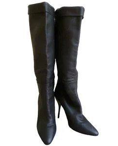 JIMMY CHOO Boots US 10 (41 EU) Drape Black Kid Leather Knee-high Stiletto Heels - Picture 1 of 16