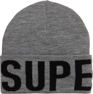 Superdry Branded Knitted Beanie Hat One Size Strickmütze grau/schwarz W9010167A