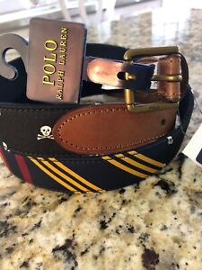 NWT-POLO RALPH LAUREN Sz 38 Men’s RUGBY PATCH “P” Needlepoint Belt w/Leather