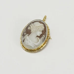 CIONDOLO SPILLA IN ORO GIALLO 18 KT CAMMEO SARDONICO FANCIULLA - OGDV 0217- - Imagen 1 de 3