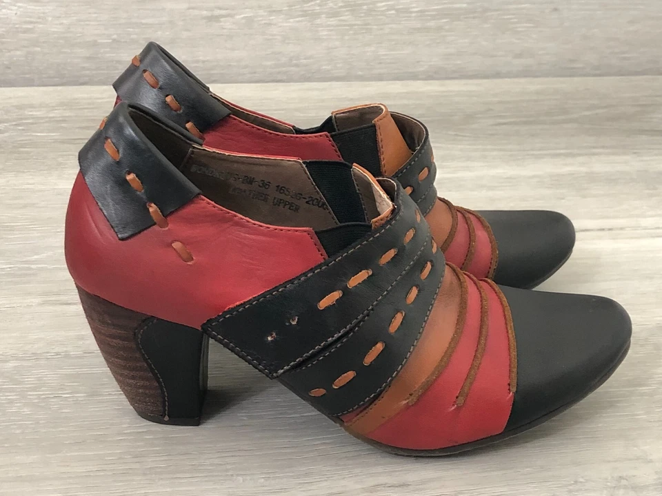 Bota Feminina L'Artiste Couro Vermelho 6 Conforto Salto Bloco Botinhas Artesanais - Imagem 1 de 1