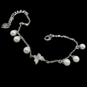 Bracciale donna catenina argento 925 rodiato Firmato Farfallina e ciondoli Perle - Foto 1 di 12