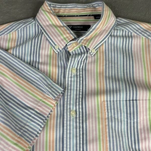 Cremieux Shirt Mens Large Blue Pink Pastel Stripe Short Sleeve Casual Button - Picture 1 of 12