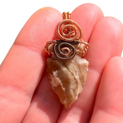 Elegante punta de flecha de jaspe cobre y bronce regalo para amigo envoltura de alambre colgante joyería Foto 1 de 4