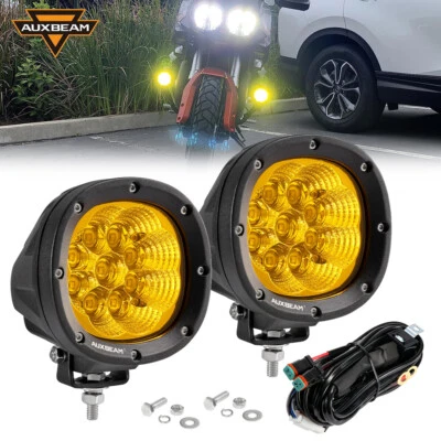 AUXBEAM 4" PULGADAS Faro de motocicleta LED Luces antiniebla de inundación Ámbar Conducción con cableado Foto 1 de 4