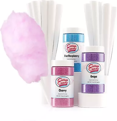 Cotton Candy Express Floss Sugar Variety Pack with 3 - 11Oz Plastic Jars