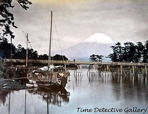 A River and Mount Fuji, Japan - 1880s - Historic Photo Print - Picture 1 of 1