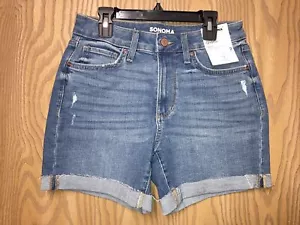 NWT Womens Sonoma High Rise Raw Hem Blue Jean Denim Shorts Medium Wash SIZE 2 - Picture 1 of 10