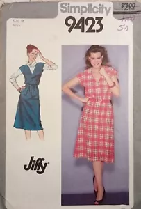 SIMPLICITY 9423 Vtg 80s Fashion Pattern DRESS JUMPER Deep V Neck Pullov 16 UNCUT - Imagen 1 de 6