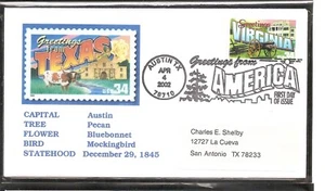 US SC # 3606 Greetings From America FDC - Virginia - Cacheted - Picture 1 of 1